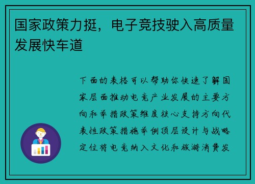国家政策力挺，电子竞技驶入高质量发展快车道