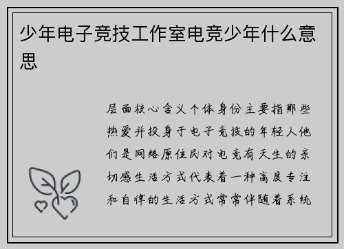 少年电子竞技工作室电竞少年什么意思